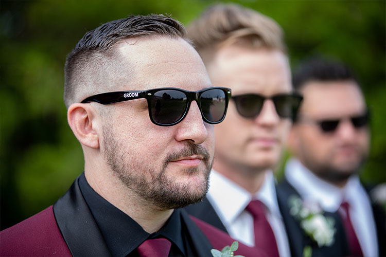 Groom and groomsmen in sunglasses